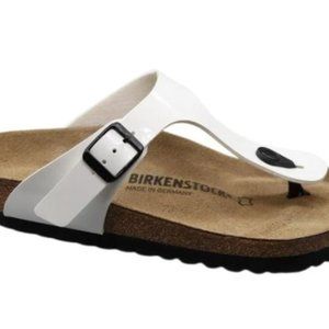 Birkenstock White Patent Leather Thongs Sz 11 NEW